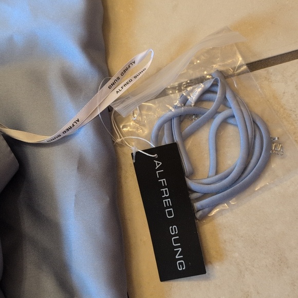 NWT Alfred Sung Strapless Column Gown Maxi Dress Back Slit Cloudy Blue 6 - Picture 6 of 13